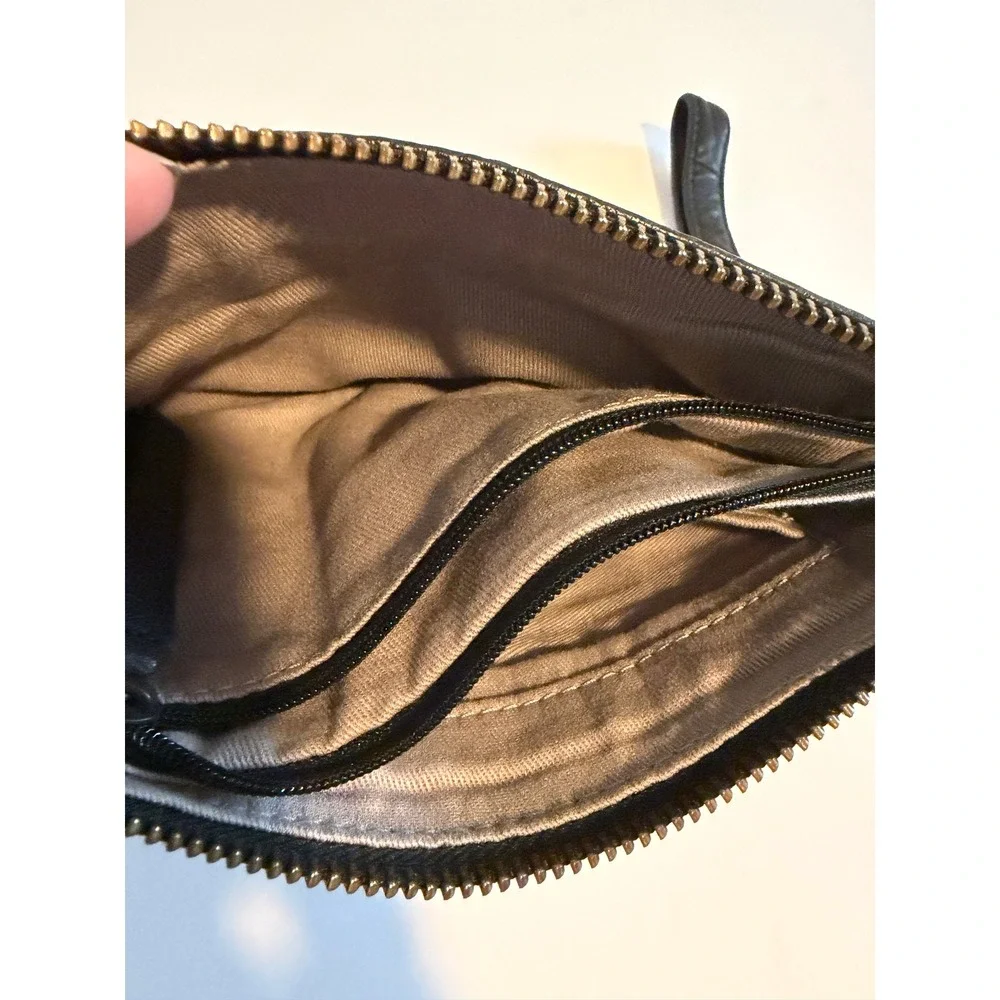 Anthropologie Day & Mood Soft Leather Wristlet Clutch Solid Black Zipper Pockets